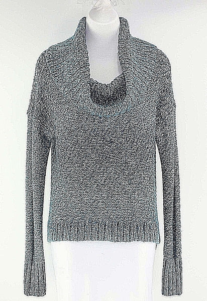 American Eagle Sz M Teal White Multi Hi Lo Acrylic Nylon Poly Metallic Sweater