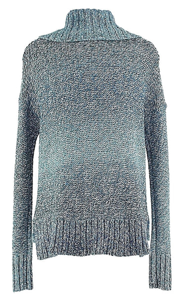 American Eagle Sz M Teal White Multi Hi Lo Acrylic Nylon Poly Metallic Sweater