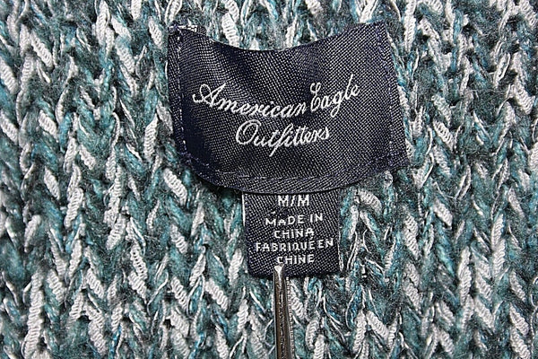 American Eagle Sz M Teal White Multi Hi Lo Acrylic Nylon Poly Metallic Sweater