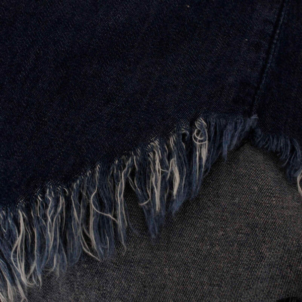 NSF Sz P Denim Blue Black White Beaded Epaulettes Fringe Hem Cotton Shirt