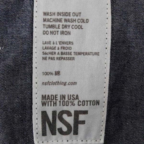 NSF Sz P Denim Blue Black White Beaded Epaulettes Fringe Hem Cotton Shirt