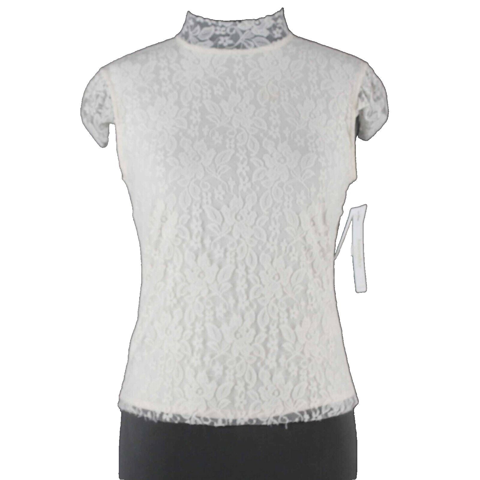 Laundry by Shelli Segal NEW $175 Sz XS Ivory Lace Overlay Nylon Blend Top