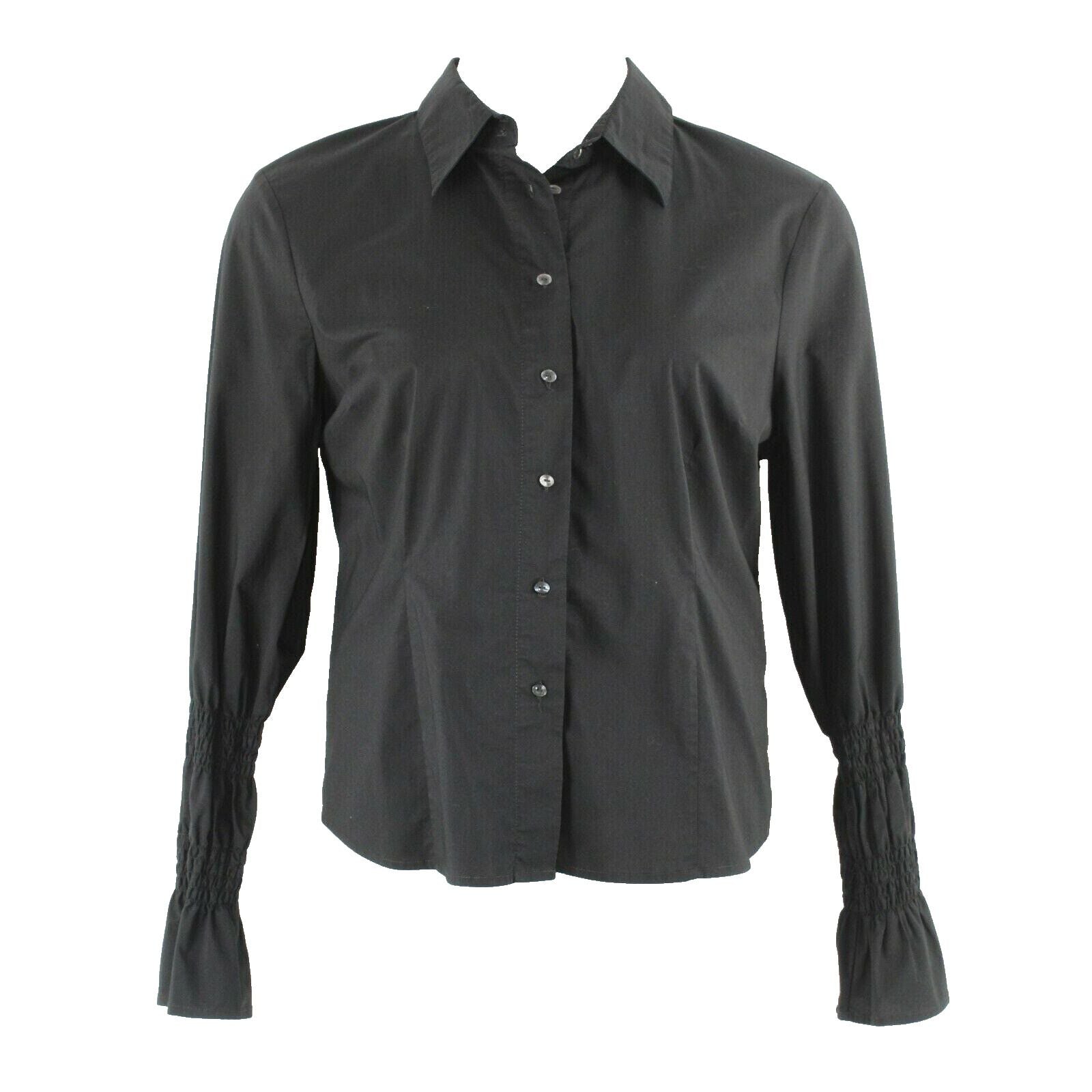 Worthington Stretch Sz 16 Black Button Front Smock Sleeve Cotton Blend Top