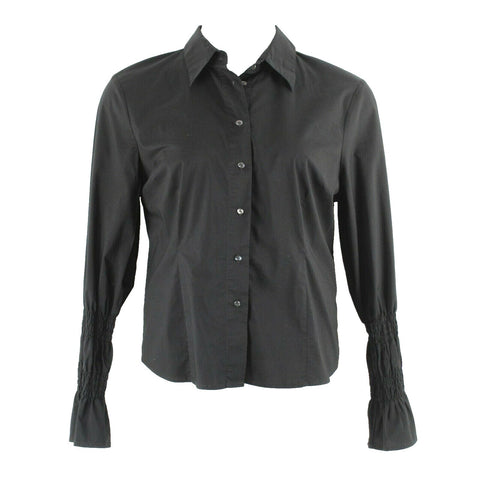 Worthington Stretch Sz 16 Black Button Front Smock Sleeve Cotton Blend Top