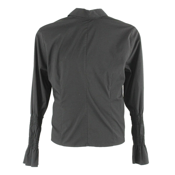 Worthington Stretch Sz 16 Black Button Front Smock Sleeve Cotton Blend Top
