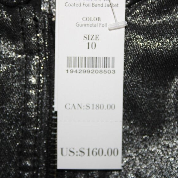 White House Black Market $160 Sz 10 Silver Zipper Cotton Lyocell Moto Jacket