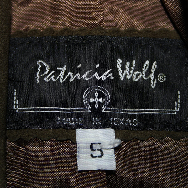 Patricia Wolf Sz S Green Tan Silver Studs Collared Lined Suede Polyester Jacket