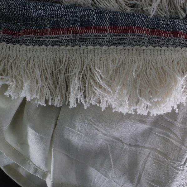 Holding Horses Sz S Ivory Navy Red Blue Lined Fringe Accent Cotton Rayon Dress