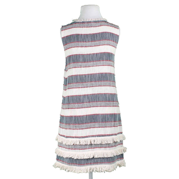 Holding Horses Sz S Ivory Navy Red Blue Lined Fringe Accent Cotton Rayon Dress