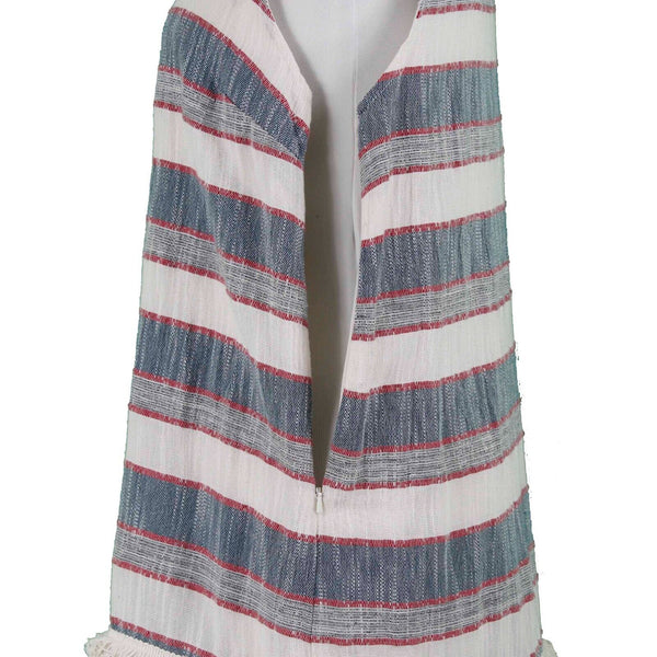 Holding Horses Sz S Ivory Navy Red Blue Lined Fringe Accent Cotton Rayon Dress