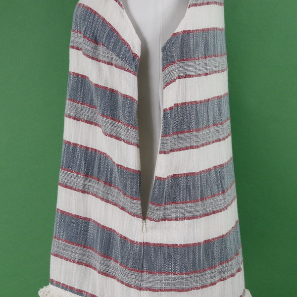 Holding Horses Sz S Ivory Navy Red Blue Lined Fringe Accent Cotton Rayon Dress
