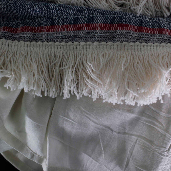 Holding Horses Sz S Ivory Navy Red Blue Lined Fringe Accent Cotton Rayon Dress