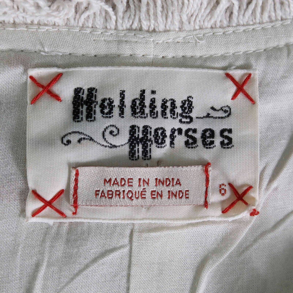 Holding Horses Sz S Ivory Navy Red Blue Lined Fringe Accent Cotton Rayon Dress