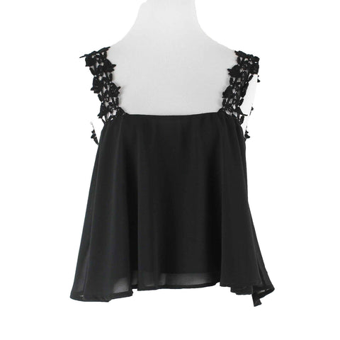 Double Zero Sz S Black Lace Straps 2 Sheer Layers 100% Polyester Crop Top