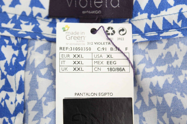 Violeta by Mango NEW Sz XL x 28 White Blue Pockets 100% Viscose Pant