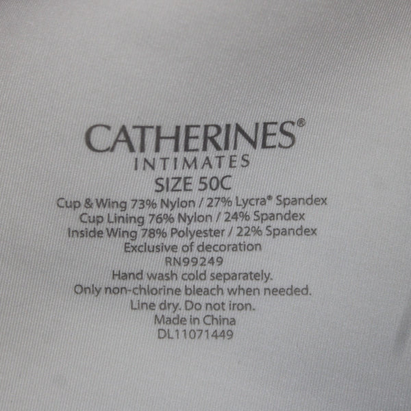 Catherines Bra NEW $48 Intimates Sz 50C Cream Tan Polka Dots Nylon Spandex Bra