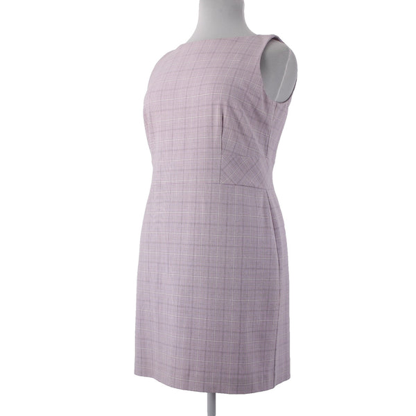 Ann Taylor Dress Sz 16 Lavender Purple White Plaid Lined Polyester Rayon Dress