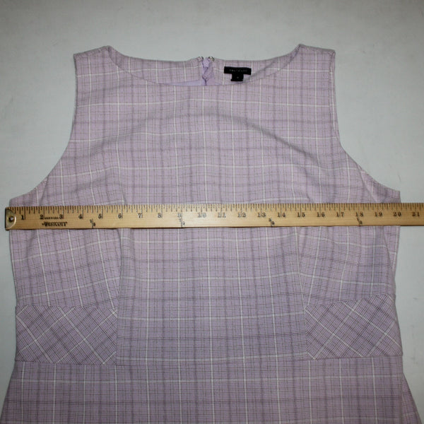 Ann Taylor Dress Sz 16 Lavender Purple White Plaid Lined Polyester Rayon Dress