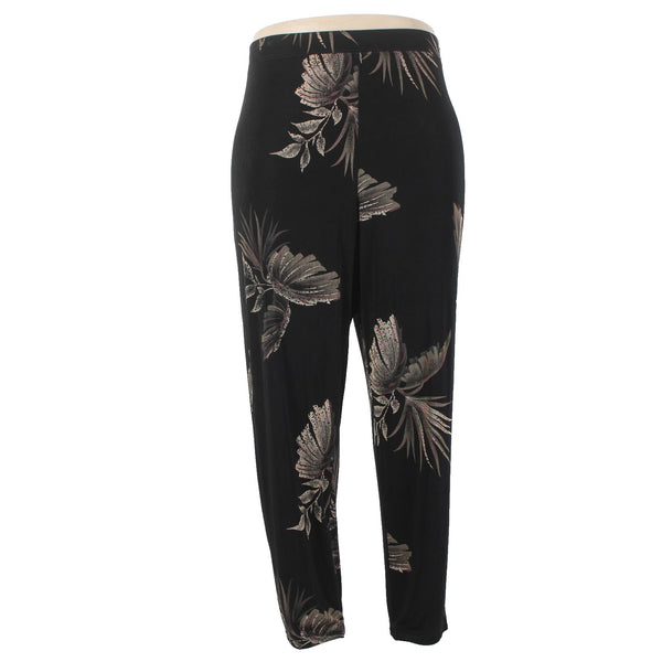 Citiknits Pant Sz 1X x 30 Black Tan Printed Straight Leg Pull On Acetate Pant