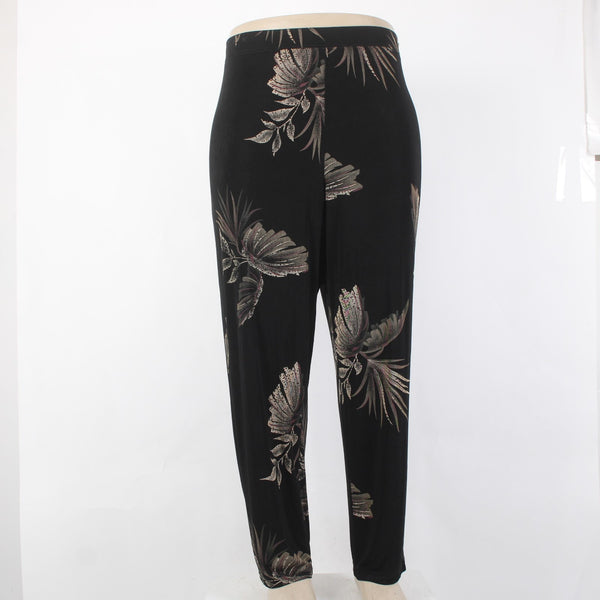 Citiknits Pant Sz 1X x 30 Black Tan Printed Straight Leg Pull On Acetate Pant