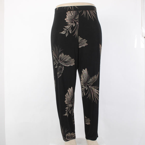 Citiknits Pant Sz 1X x 30 Black Tan Printed Straight Leg Pull On Acetate Pant