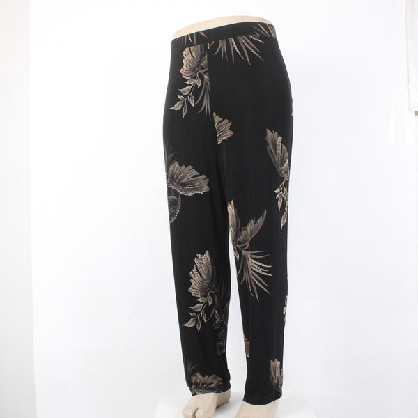 Citiknits Pant Sz 1X x 30 Black Tan Printed Straight Leg Pull On Acetate Pant