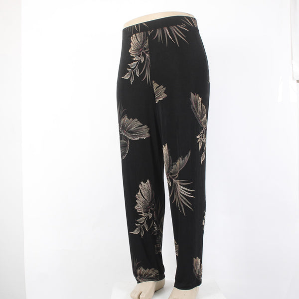 Citiknits Pant Sz 1X x 30 Black Tan Printed Straight Leg Pull On Acetate Pant