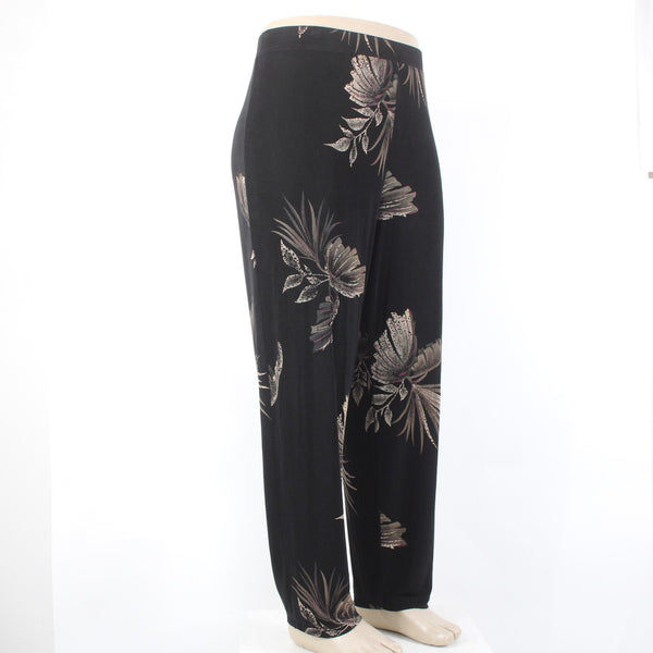 Citiknits Pant Sz 1X x 30 Black Tan Printed Straight Leg Pull On Acetate Pant