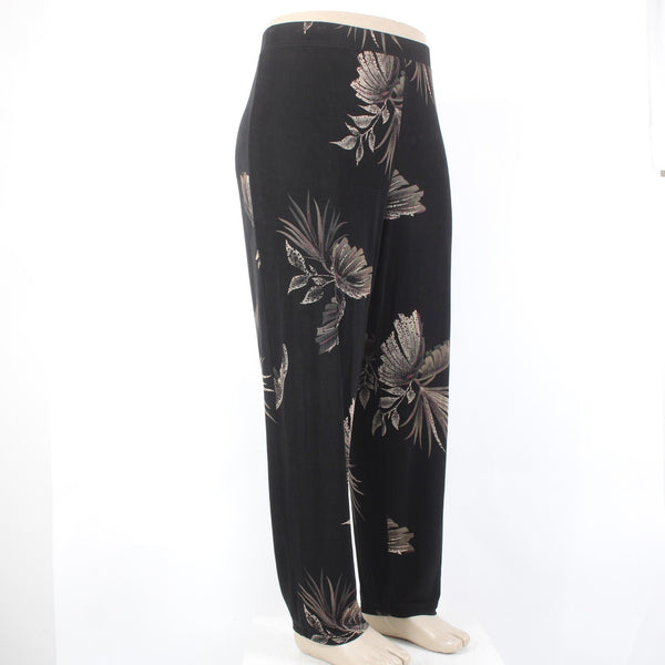 Citiknits Pant Sz 1X x 30 Black Tan Printed Straight Leg Pull On Acetate Pant
