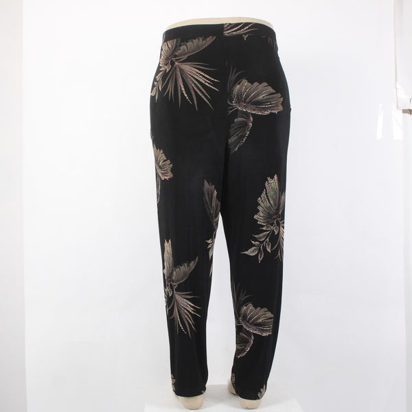 Citiknits Pant Sz 1X x 30 Black Tan Printed Straight Leg Pull On Acetate Pant