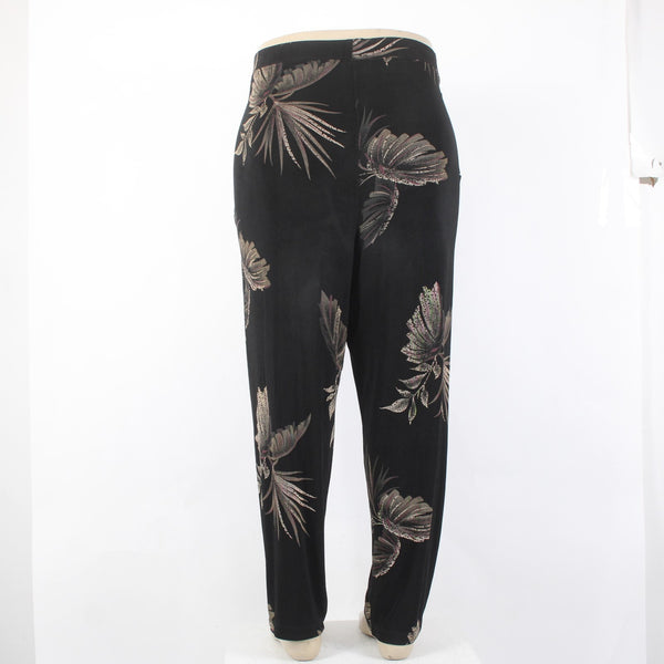 Citiknits Pant Sz 1X x 30 Black Tan Printed Straight Leg Pull On Acetate Pant