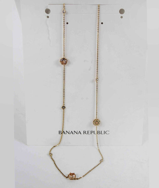 Banana Republic NEW $58 30" Goldtone Station Peach Rhinestone Necklace