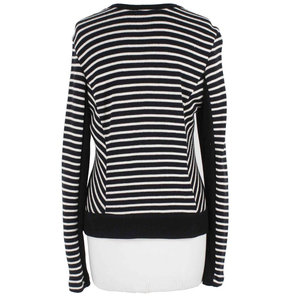 Drew NEW $225 Sz L Black White Stripe Zip Cotton Nylon Cardigan Sweater