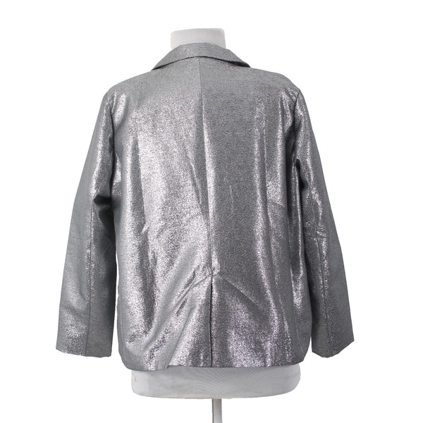 Joan Rivers Blazer Jacket Red Carpet Sz XLP Silver Metallic Pockets Cotton Poly