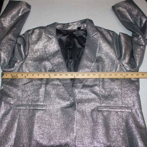 Joan Rivers Blazer Jacket Red Carpet Sz XLP Silver Metallic Pockets Cotton Poly