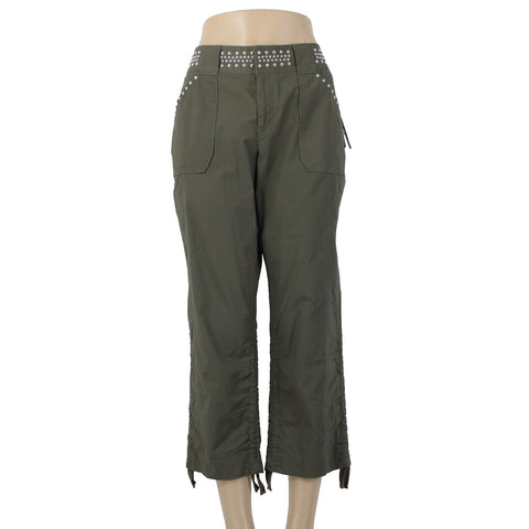 INC Core Fashion Pant NEW $90 Sz 8 x 25 Olive Drab Green Stud Cotton Capri Pant