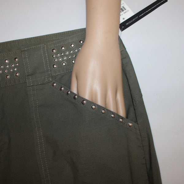 INC Core Fashion Pant NEW $90 Sz 8 x 25 Olive Drab Green Stud Cotton Capri Pant