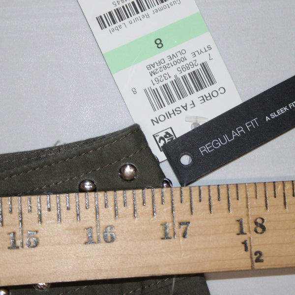 INC Core Fashion Pant NEW $90 Sz 8 x 25 Olive Drab Green Stud Cotton Capri Pant