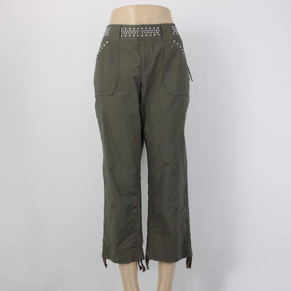 INC Core Fashion Pant NEW $90 Sz 8 x 25 Olive Drab Green Stud Cotton Capri Pant