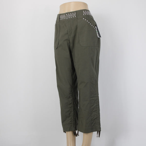 INC Core Fashion Pant NEW $90 Sz 8 x 25 Olive Drab Green Stud Cotton Capri Pant