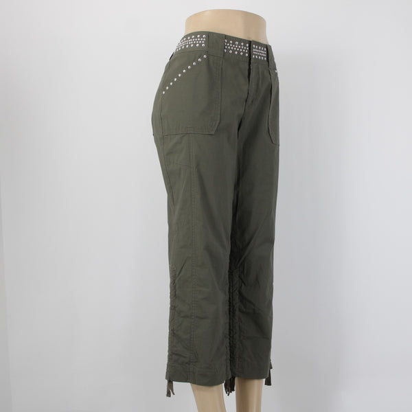 INC Core Fashion Pant NEW $90 Sz 8 x 25 Olive Drab Green Stud Cotton Capri Pant