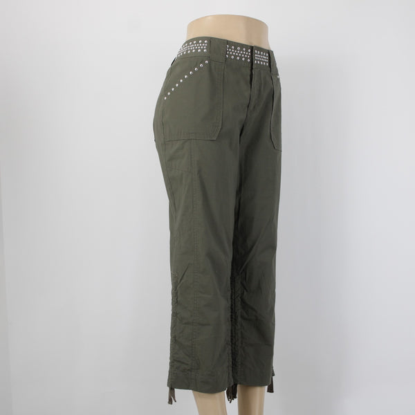 INC Core Fashion Pant NEW $90 Sz 8 x 25 Olive Drab Green Stud Cotton Capri Pant