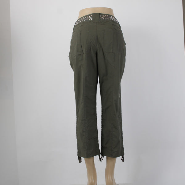 INC Core Fashion Pant NEW $90 Sz 8 x 25 Olive Drab Green Stud Cotton Capri Pant