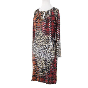Frank Lyman Sz 8 Black Burgundy Multi Paillette Keyhole Neck Polyester Dress