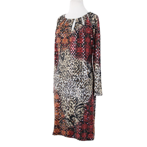 Frank Lyman Sz 8 Black Burgundy Multi Paillette Keyhole Neck Polyester Dress