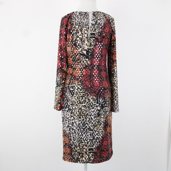 Frank Lyman Sz 8 Black Burgundy Multi Paillette Keyhole Neck Polyester Dress