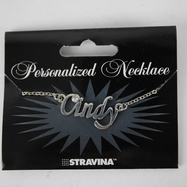 CINDY NEW Name Silvertone Rhinestone 14.5" w 4.5" Multi Ring Extender Necklace