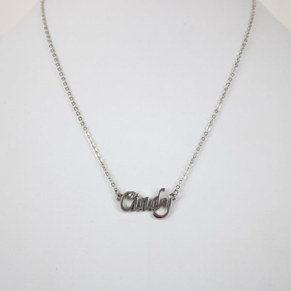 CINDY NEW Name Silvertone Rhinestone 14.5" w 4.5" Multi Ring Extender Necklace