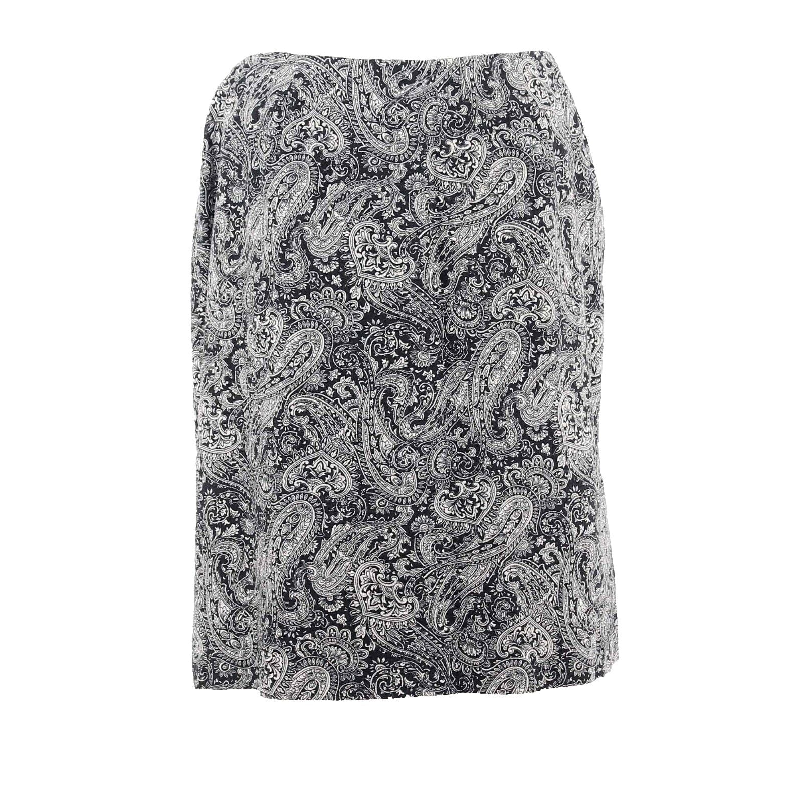 Charter Club Sz 14 Black White Paisley Zip 6in Split Side All Cotton Skirt