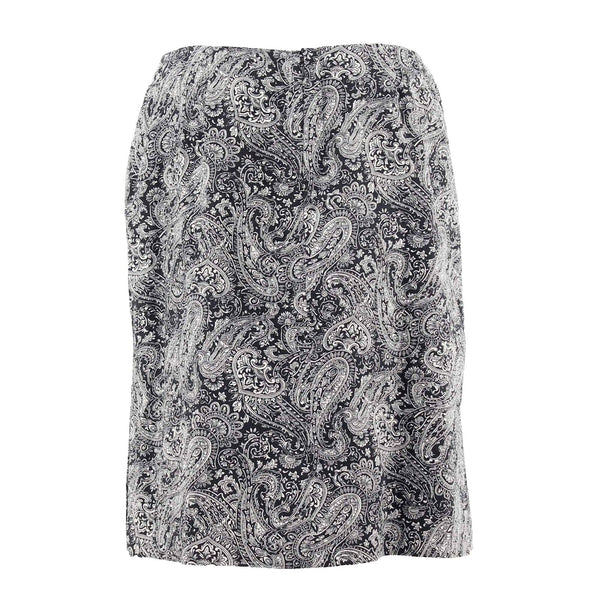 Charter Club Sz 14 Black White Paisley Zip 6in Split Side All Cotton Skirt